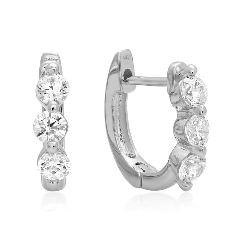 0.6 Ct 3-stone Dangle Leverback Earrings 14k White Gold Small Hoop Earrings Hoop Earring Set Hoop Earrings Small Earrings Small Hoop
