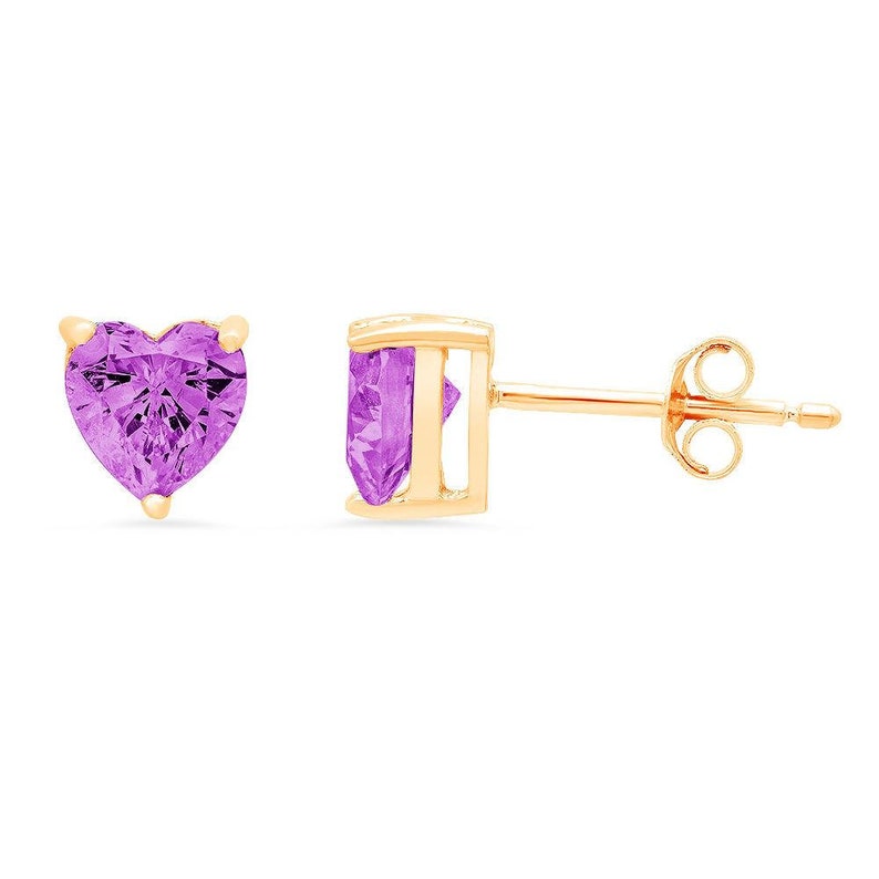 1 ct Brilliant Heart Cut Studs Designer Genuine Flawless Simulated Alexandrite 14K 18K Yellow Gold Earrings Push back