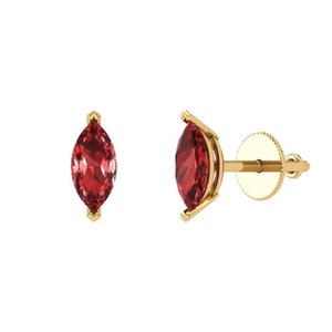 1.0 ct Brilliant Marquise Cut Solitaire Studs Natural Garnet Sterling Silver Yellow Gold Plated Earrings Screw back