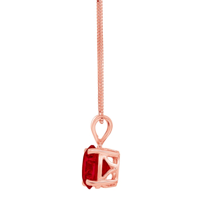 1.50 ct Round Brilliant Cut Ideal VVS1 Deep Red Natural Garnet Pendant Necklace Bridal Anniversary 18 chain 14k Pink Solid Rose Gold
