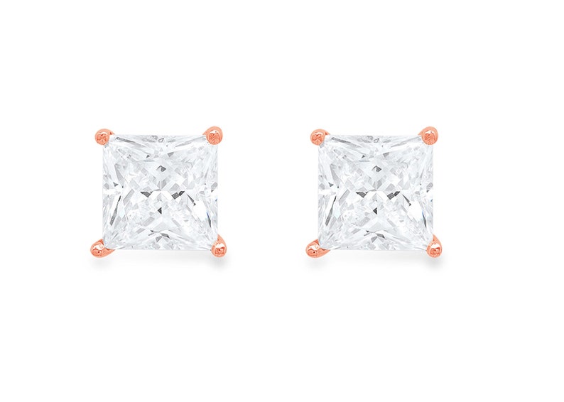 1.50ct Princess Brilliant Cut Ideal VVS1 Created White Sapphire Bridal Anniversary Stud Earrings 14k Solid Rose Gold Push Back
