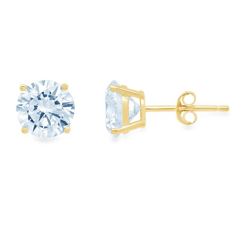 4ct Round Brilliant Cut Aquamarine Blue Simulated Diamond Stud shops Earrings Solid 14k Yellow Gold Push Back Anniversary Birthday Bridal Gift