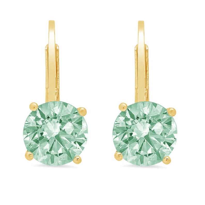 1.0 ct Round Brilliant Cut Mint Light Sea Turquoise Green Stone Drop Dangle Earrings Solid 14k Yellow Gold Anniversary Birthday Bridal Gift