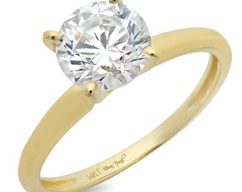 3 ct Brilliant Round Cut Conflict Free Natural Diamond VS1-2 Color J-K Yellow Solid 14k or 18k Gold Solitaire Ring