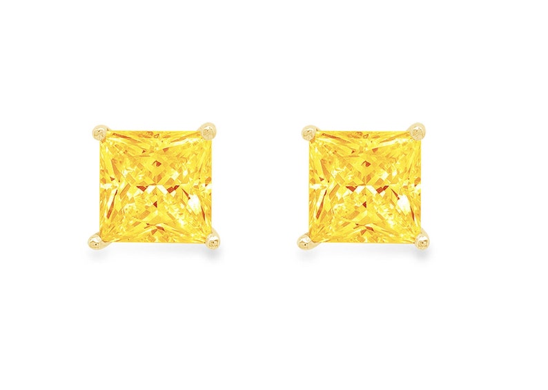 0.5 ct Brilliant Princess Cut Solitaire Studs Designer Genuine Flawless Natural Citrine 14K 18K Yellow Gold Earrings Push back
