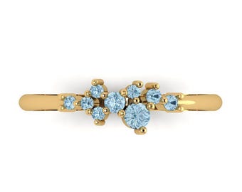 Alianza de boda de oro macizo de 14 quilates - Anillo de boda con aguamarina redonda de 0,17 quilates