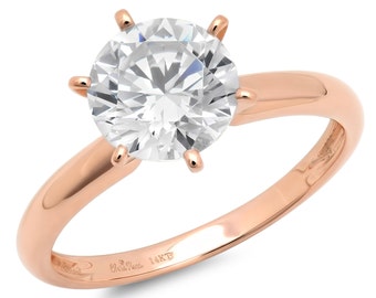 14k Gold Ring, 14k Gold Rings For Women, 14k, 14k Pink Rose Gold Ring, 1.5 CT Round Solitaire Engagement Wedding Ring Solid 14k Rose Gold