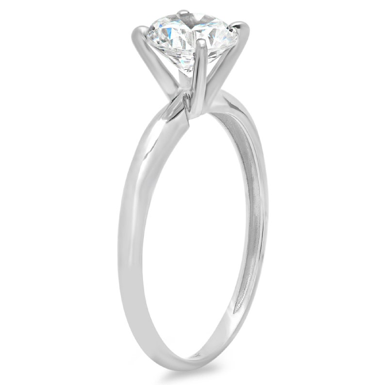 1.0 ct Round Cut Clear White Sapphire VVS1 Classic Wedding Engagement Bridal Promise Designer Ring Solid 14k white gold