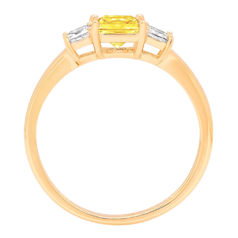 0.95 Princess 3 stone Canary Yellow Simulated Diamond Promise Bridal Wedding Engagement Classic Designer Ring Solid 14k Yellow Gold