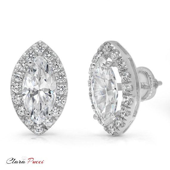 Clara Pucci 0.90 CT Round Brilliant Cut Solitaire Stud Earrings in 14k White Gold Screw Back