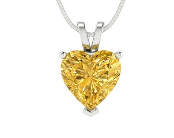 2 ct Brilliant Heart Cut Solitaire Designer Genuine Flawless Natural Citrine 14K 18K  White Gold Pendant with 18" Chain