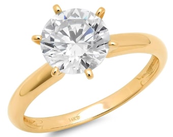 3 ct Brilliant Round Cut Natural Diamond Stone Clarity VS1-2 Color I-J Yellow Gold Solitaire Ring