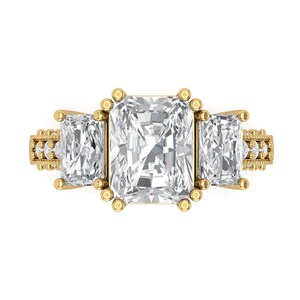 Gold Forever Ring, Forever Gold Ring, Gold Ring Forever, 4.25 Ct Simulated 3 Stone Emerald Cut Promise Wedding Band 14k Yellow Gold, Rings