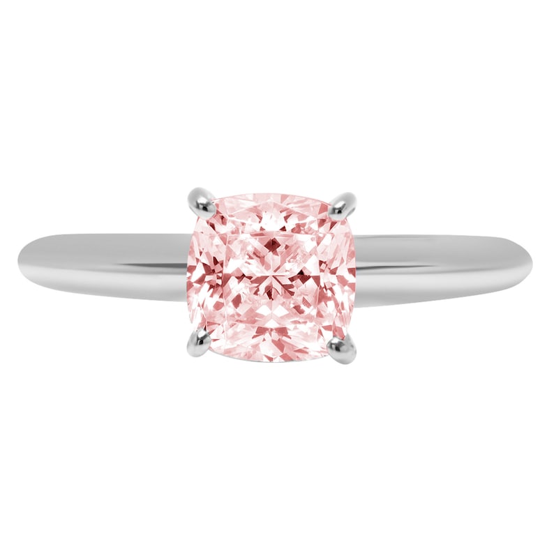 1.50 ct Cushion Cut Pink Simulated Diamond Classic Wedding Engagement Bridal Promise Designer Ring Solid 14k White Gold