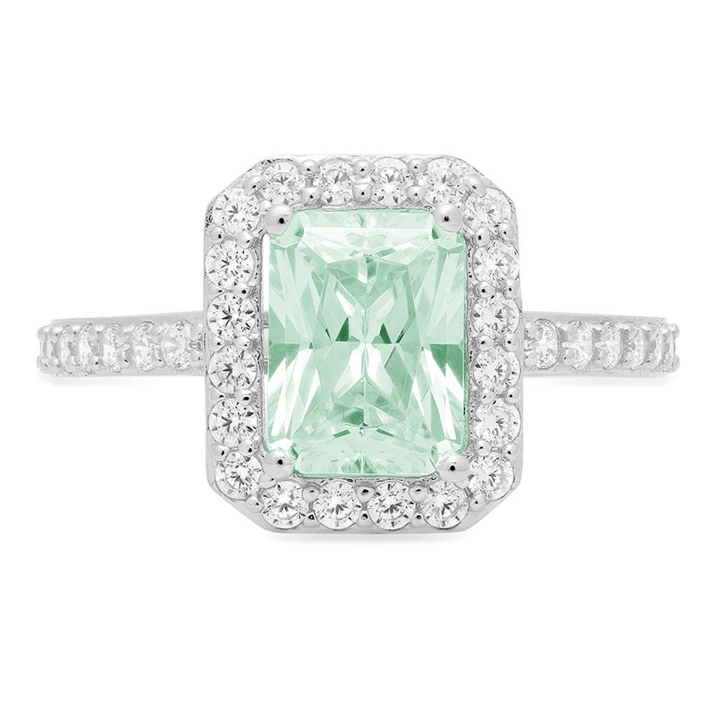 2.07 ct Emerald Halo Mint Light Sea Turquoise Green Classic Promise Bridal Wedding Engagement Classic Designer Ring Solid 14k White Gold