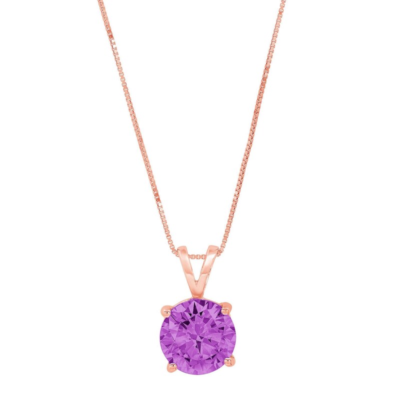 2 ct Brilliant Round Cut Solitaire Designer Genuine Flawless Simulated Alexandrite 14K 18K Rose Gold Pendant with 16 Chain