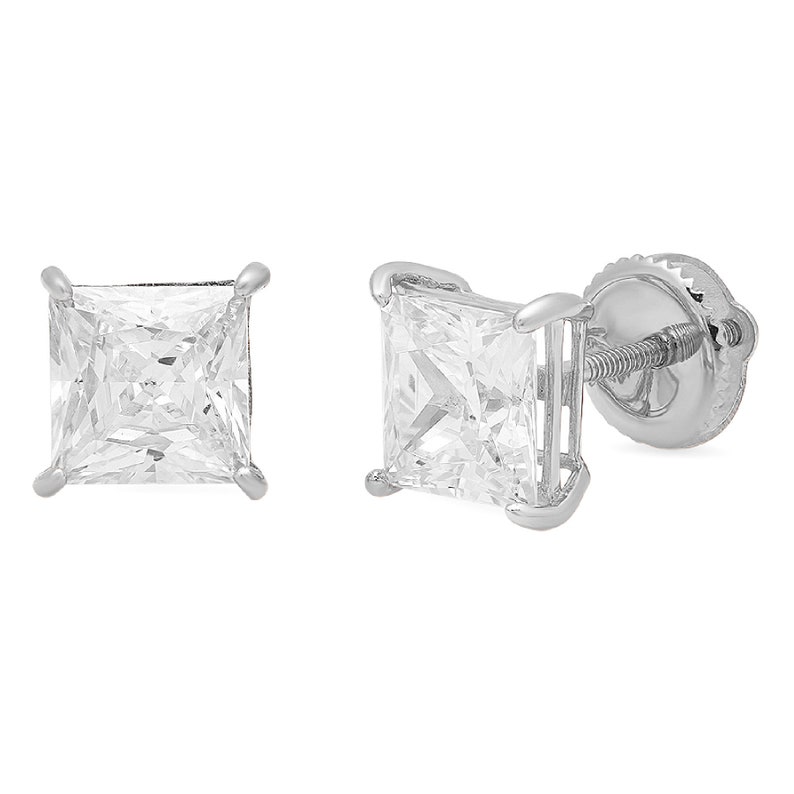Large Geometric Earrings, Large Earrings, Geometric Earrings, 3.0 Ct shops Princess Cut Solitaire Stud Earrings Solid 14k White Gold Screw Back
