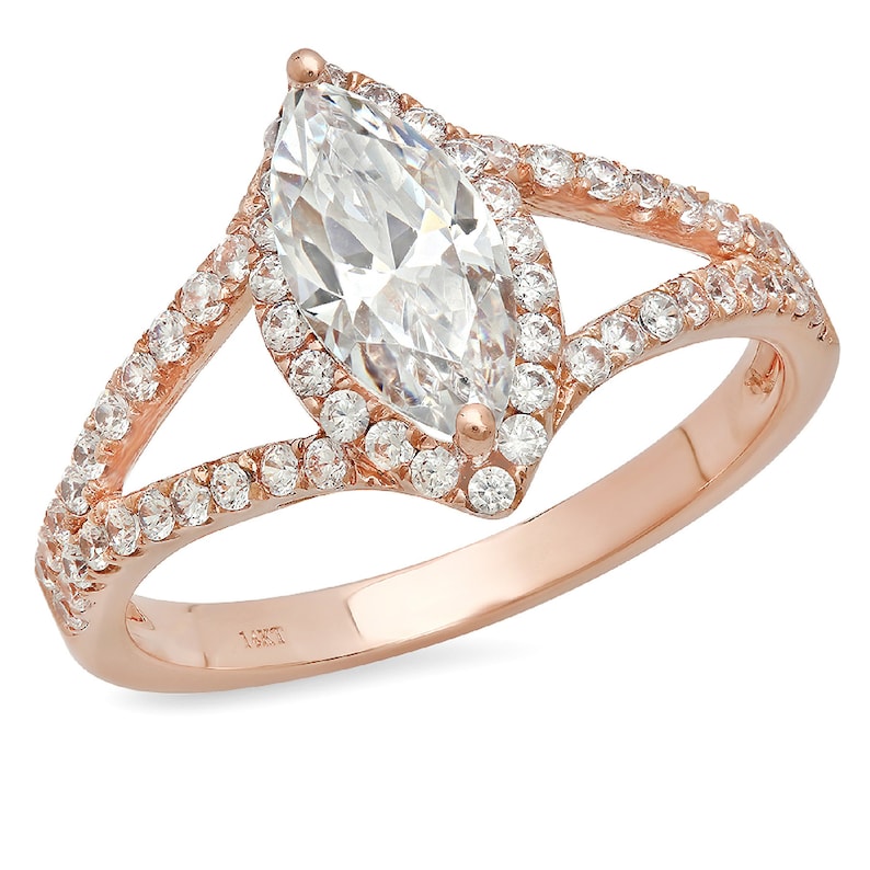 1.2 ct Marquise split shank Clear White Sapphire VVS1 Classic Promise Wedding Engagement Classic Designer Ring Solid 14k Rose Gold