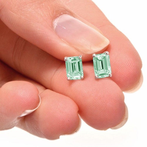 1.0 ct Emerald Brilliant Cut Solitaire Mint Light Sea Turquoise Green shops Stone Stud Earrings 14k White Gold Anniversary Birthday Bridal Gift