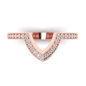 Round Cut Wedding Ring, Gold Wedding Ring, Unique Ring, 0. 37 Ct Chevron V Shape Pave Anniversary Engagement Promise Band 14k Rose Gold