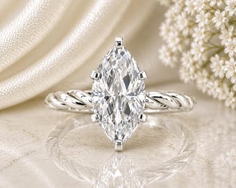 14K Solid Gold Engagement Ring for Women - Solitaire  2 cttw Marquise Cut Moissanite