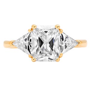 Women Engagement Promise, Women Promise, Women Engagement, 3 Ct Designer 3 Stone Emerald Trillion Cut Wedding Band Ring Real 14k Yellow Gold image 3