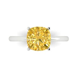 2.5 tcw Cushion Cut Engagement Ring in 14K White Gold, Simulated Yellow Diamond Solitaire Anniversary Ring
