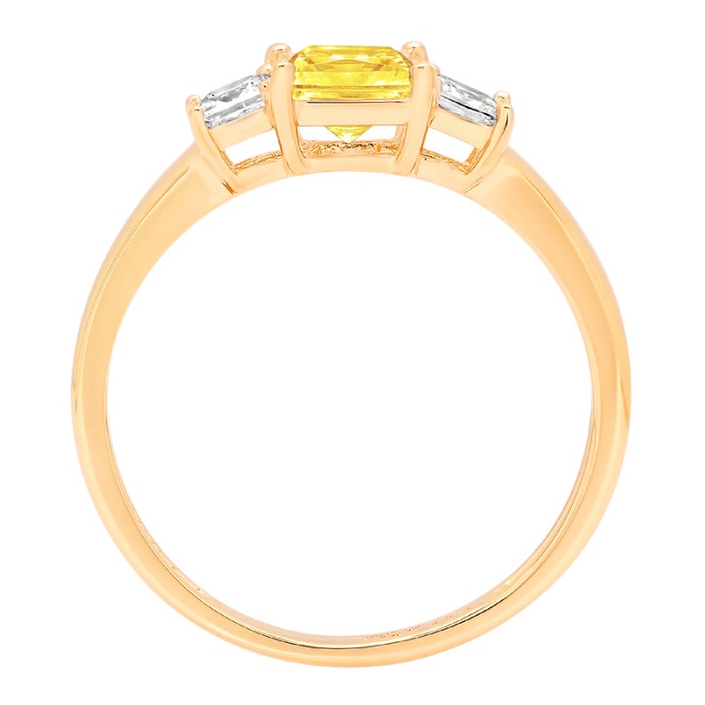 0.95 Princess 3 stone Canary Yellow Simulated Diamond Promise Bridal Wedding Engagement Classic Designer Ring Solid 14k Yellow Gold
