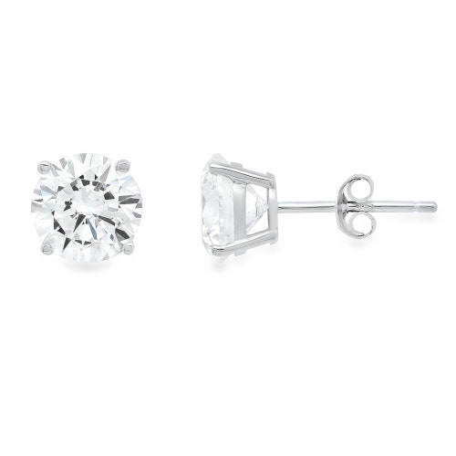 3.0ct shops Round Brilliant Cut Clear White Sapphire VVS1 Stud Earrings Solid 14k White Gold Push Back Anniversary Birthday Bridal Gift