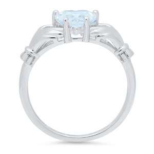 1.55 Irish Celtic Claddagh Aquamarine Blue Simulated Diamond Classic Promise Wedding Engagement Classic Designer Ring Solid 14k White Gold image 7