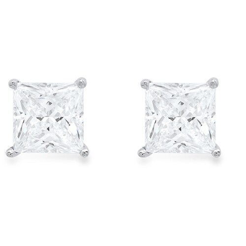 1.5ct Princess Brilliant Cut Ideal VVS1 shops Created White Sapphire Bridal Anniversary Stud Earrings 14k Solid White Gold Push Back