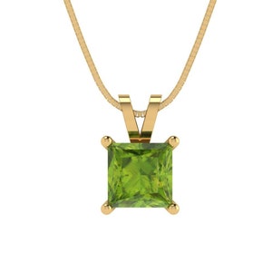 3.0 ct Brilliant Princess Cut Solitaire Designer Genuine Flawless Natural Peridot 14K 18K Yellow Gold Pendant with 18 Chain image 1