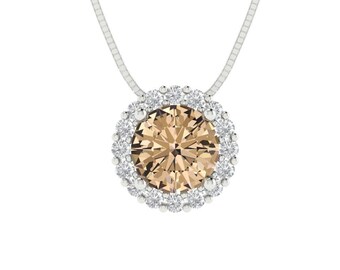 1.24 ct Brilliant Round Cut Halo Genuine Yellow Moissanite Gemstone Real Solid 18K 14K White Gold Pendant with 18" Chain