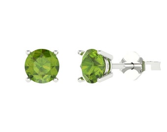 1.5 ct Brilliant Round Cut Solitaire Studs Designer Genuine Flawless Natural Peridot 14K 18K  White Gold Earrings Push Back