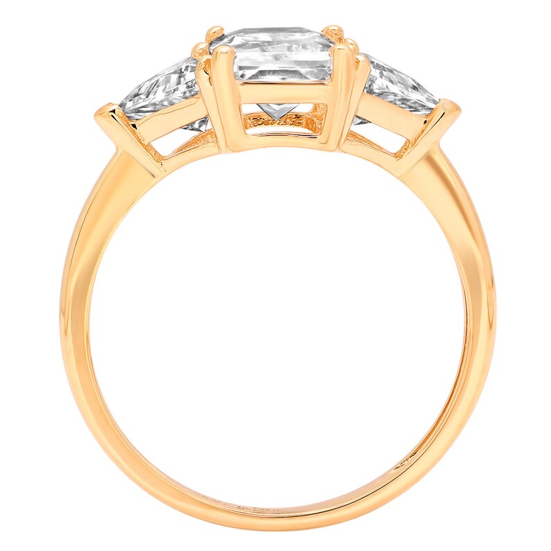 Women Engagement Promise, Women Promise, Women Engagement, 3 Ct Designer 3 Stone Emerald Trillion Cut Wedding Band Ring Real 14k Yellow Gold image 5