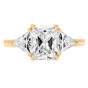 Women Engagement Promise, Women Promise, Women Engagement, 3 Ct Designer 3 Stone Emerald Trillion Cut Wedding Band Ring Real 14k Yellow Gold image 1