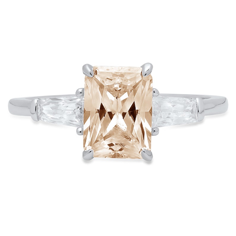 2.0 ct Emerald 3 stone Brown Champagne Simulated Diamond Promise Bridal Wedding Engagement Classic Designer Ring Solid 14k White Gold