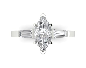 14K Solid Gold Engagement Ring for Women - Three-Stone 2 cttw Marquise Cut Clear