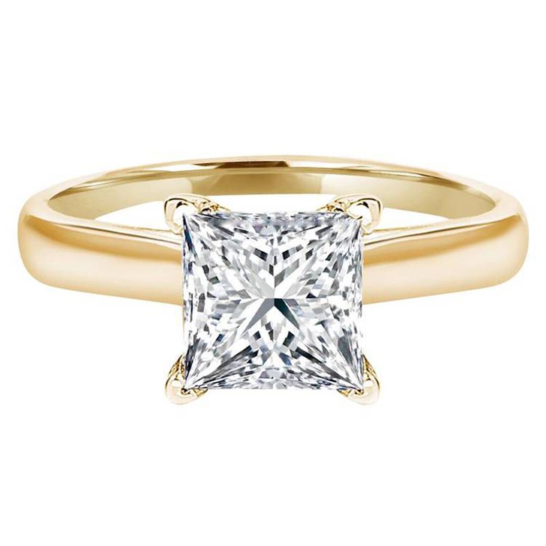 Anillos de compromiso de solitario de corte princesa anillo de compromiso real 1.0 ct diamante simulado princesa corte anillo de boda real solido 14k oro amarillo Etsy Mexico