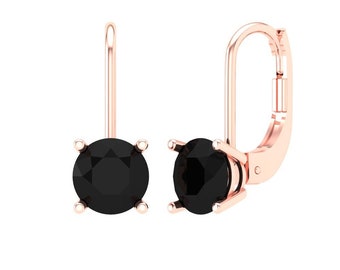 1 ct Brilliant Round Cut Drop Dangle Designer Genuine Flawless Natural Onyx 14K 18K Rose Gold Earrings Lever Back