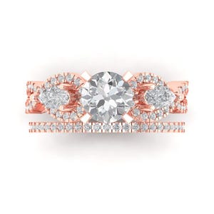 Wedding Ring Sets, Wedding Rings Set, Wedding Rings Sets, Wedding Ring Set, 1.9 CT Round Cut Engagement Ring Band Set 14k Pink Rose Gold