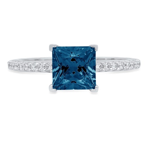 London Blue Topaz Ring Princess Cut Sterling Silver | Etsy