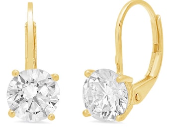 3 ct Brilliant Round Cut Drop Dangle Conflict Free Natural Diamond VS1-2 Color J-K Yellow Solid 14k or 18k Gold Earrings Lever Back