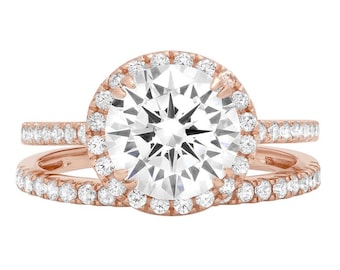 2.56 ct Brilliant Round Cut Natural Diamond Stone Clarity VS1-2 Color I-J Rose Gold Halo Solitaire with Accents Bridal Set