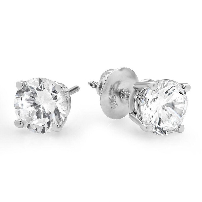 1 ct Brilliant Round Cut Solitaire Studs Designer Genuine Flawless VVS1 White Sapphire 14K 18K White Gold Earrings Screw back