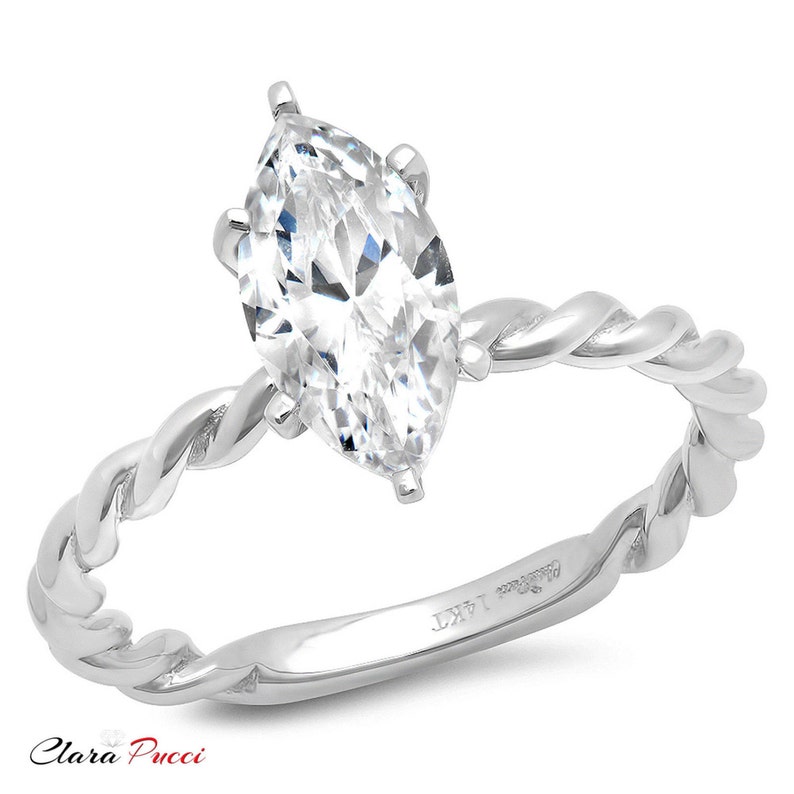 Ring Marquise Ring Marquise Cut Marquise Engagement Ring 2.0CT Marquise Wedding Promise Twisted Knot Solitaire Ring Band 14k White Gold