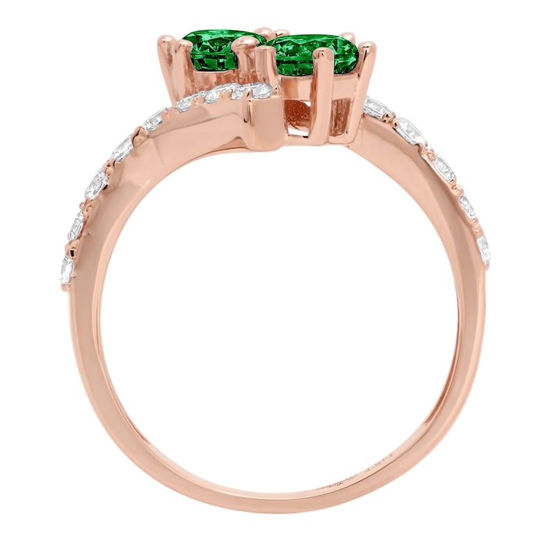 1.98 ct Brilliant Round Cut Designer Genuine Flawless VVS1 Simulated Emerald 14K 18K Rose Gold Solitaire with Accents Ring