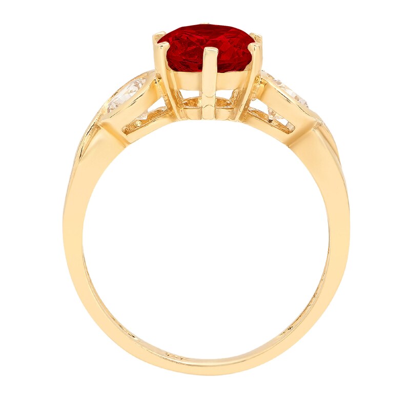 1.85 ct Round 3 stone Deep Red Natural Garnet VVS1 Promise Bridal Wedding Engagement Classic Designer Ring Solid 14k Yellow Gold