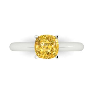 1.5 tcw Cushion Cut Engagement Ring in 18K White Gold, Simulated Yellow Diamond Solitaire Anniversary Ring