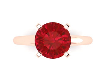 2.5 ct Brilliant Round Cut Simulated Ruby Stone Rose Gold Solitaire Ring